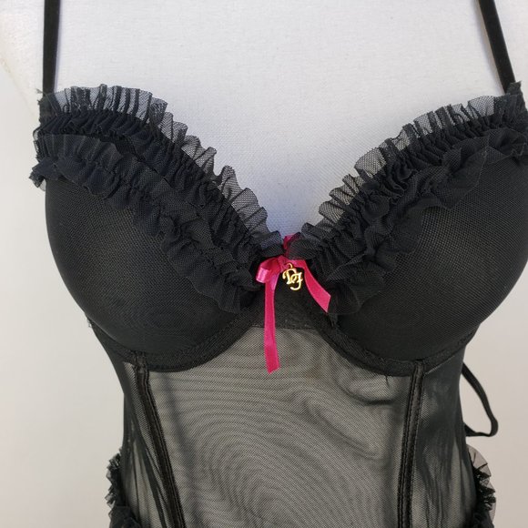 Daisy Fuentes Push Up Underwire Corset Thong Black - Picture 5 of 8